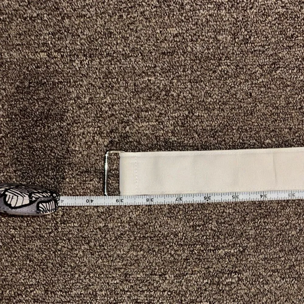 Ralph Lauren White Vintage Ribbon Belt with navy blue Polo Horse Logo